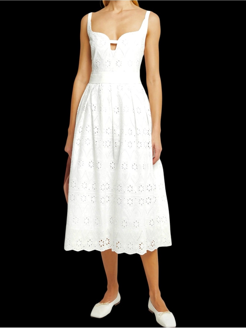 Few Moda o.p.t. Tomi Cotton Dress White Eyelet Midi Square Neck NWT